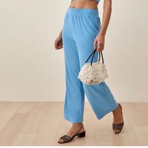 Reformation Blue Terry Knit Talia Pants NWT